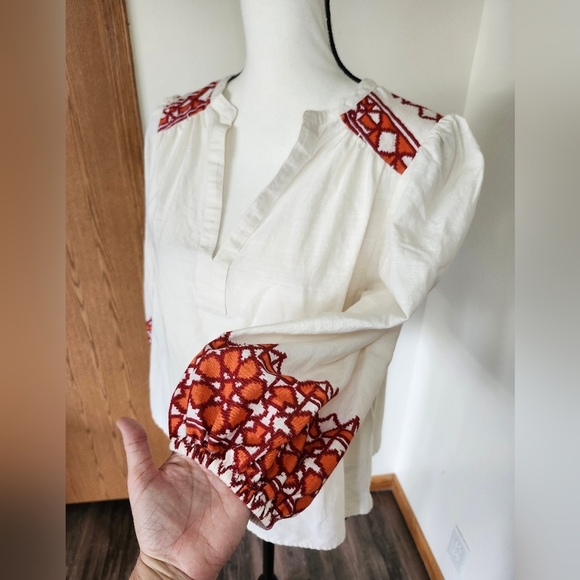 Knox Rose Cream And Orange Boho Patterned Shirt *Read Size* - Picture 2 of 4